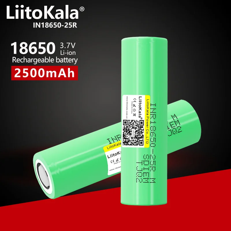 LiitoKala-batería recargable de iones de litio para linterna, herramientas eléctricas, linterna, Faro, 25R, 18650, 2500mAh, alto drenaje, 20A, 3,7 V, 1-10 unidades