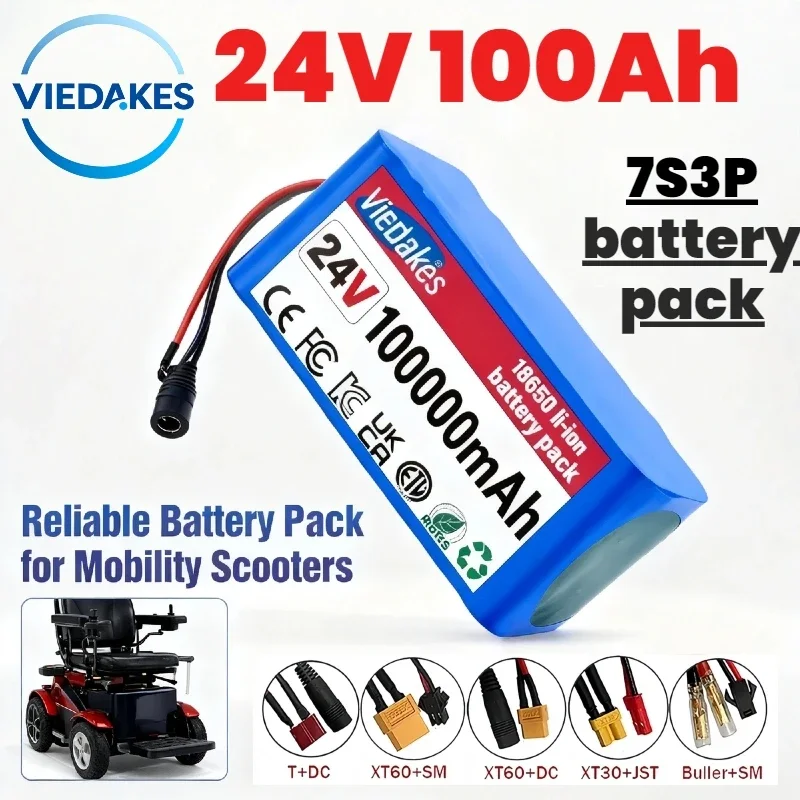 

New 7S3P 24V 100000mAh Rechargeable Battery, 24V Lithium 7S3P 18650 Battery pack, Wheelchair Battery, toy car battery