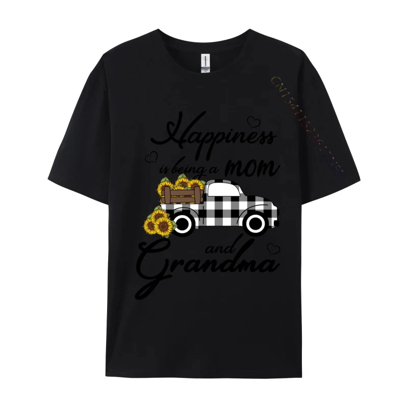 Happiness is being a Mom and Grandma Funny Sunflower Grandma Casual Cotton T-shirts for Men Print Tees Prevalent