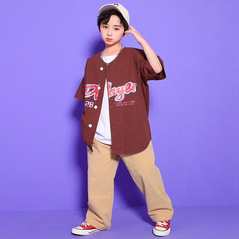 Ropa de baile de espectáculo de Hip Hop para niños, camiseta de béisbol, Tops, ropa de calle, pantalones cortos caqui, disfraz de baile de Jazz, ropa de escenario