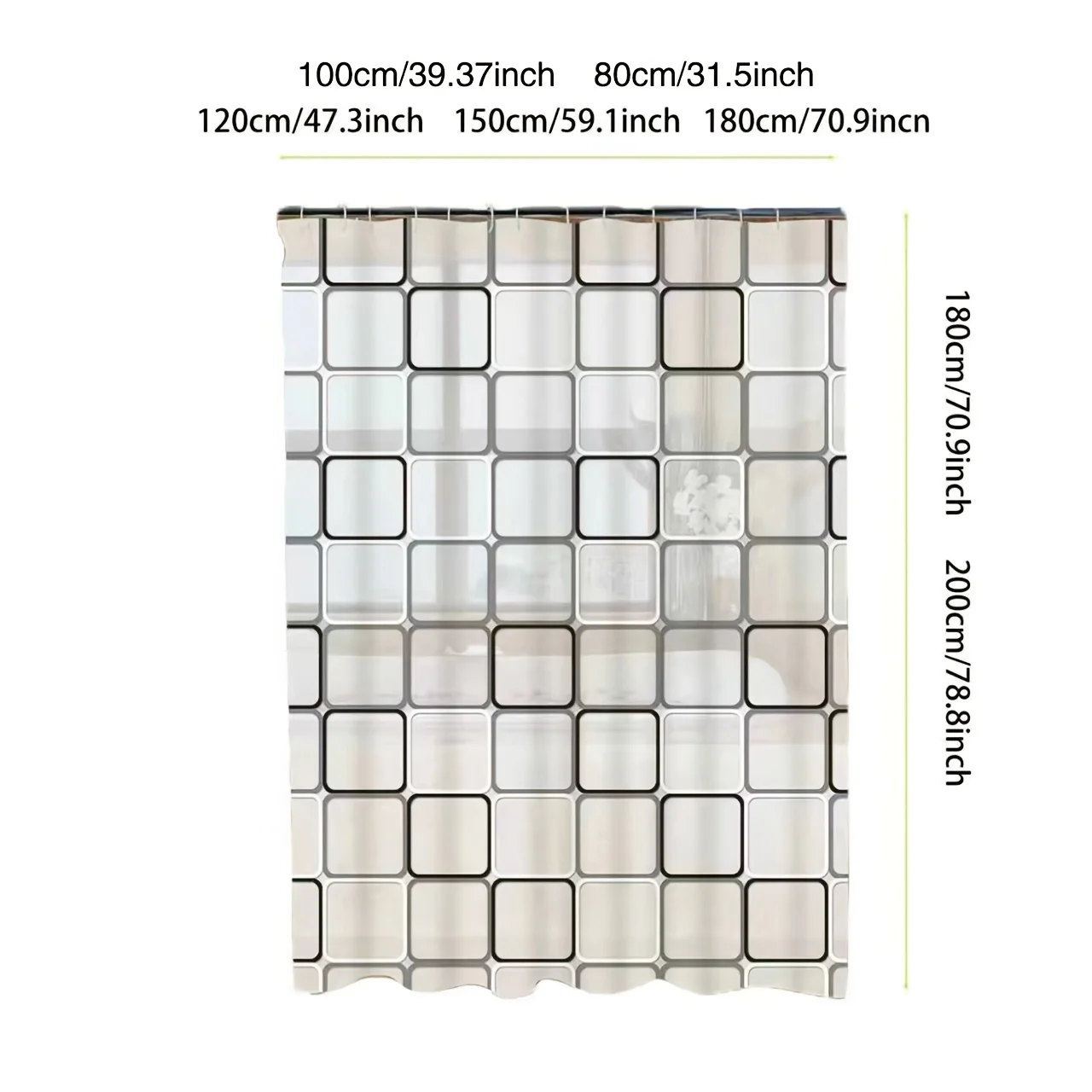 Square Grid Pattern Shower Curtain Liner for Bathroom Shower Stall - Neutral Tone Design