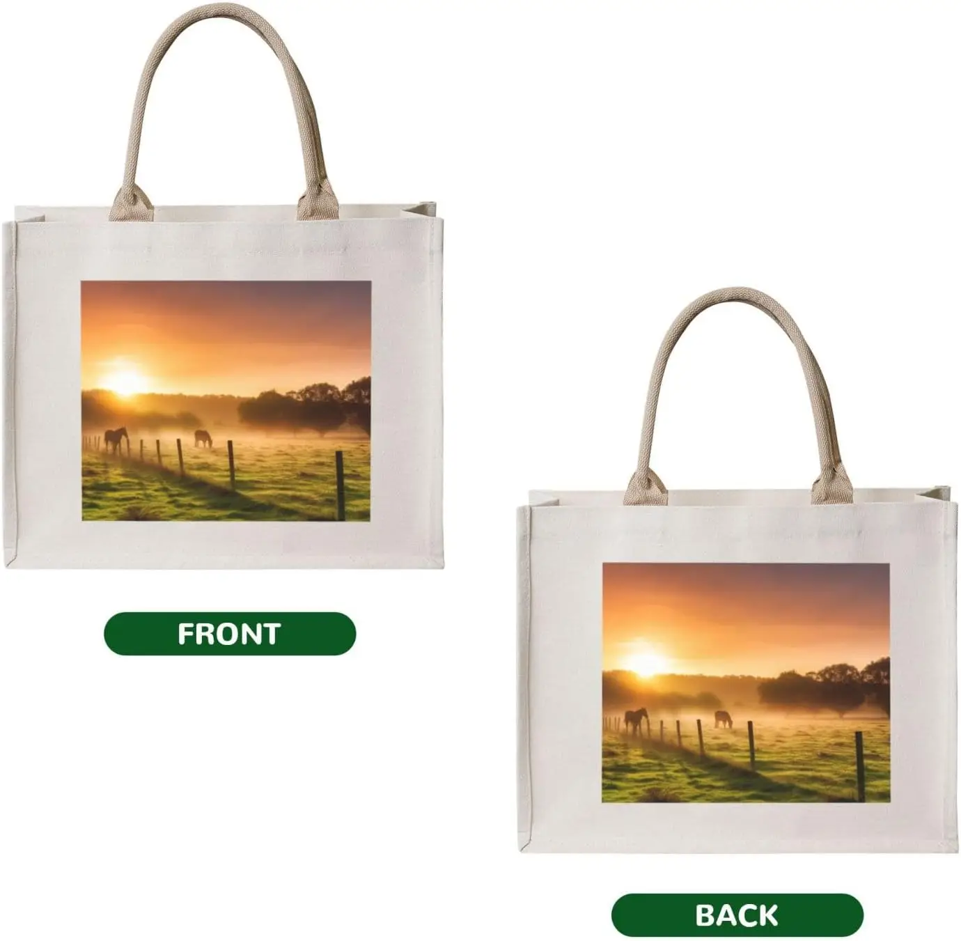 Pasture at Sundown in Orange Sunny Beams printed Canvas Carrying Tote Bag Fashion Handbag Shoulder Shopping Bag