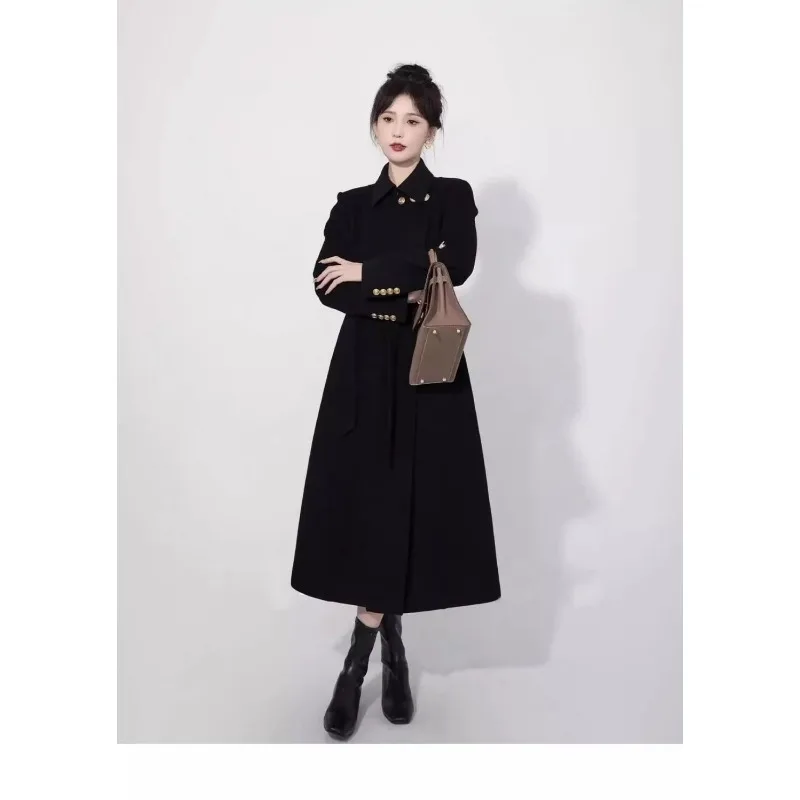 Manteau coréen en laine mi-long, couleur unie, revers, manches longues, boutons, Cardigan à la mode, haut décontracté pour les déplacements, automne et hiver