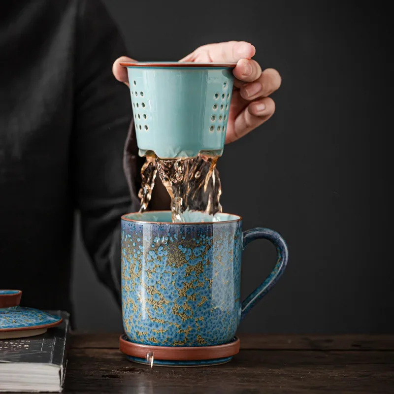 Tea Separation Office Cup Men and Women's Large Capacity Chinese Retro High-end Tea Brewing Cup Souvenir Gift Colorful Tea Cup