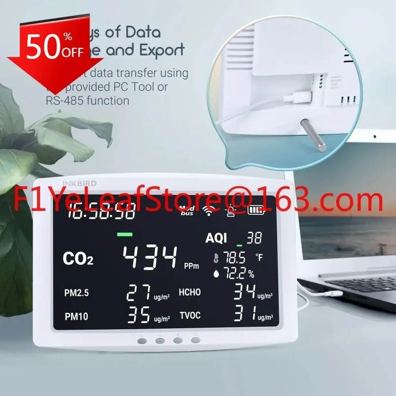 Hot salesWiFI IAQM-128W 8-In-1 Air Quality Monitor for CO2, PM2.5, PM10, TVOC, HCHO, AQI, temperature, humidity