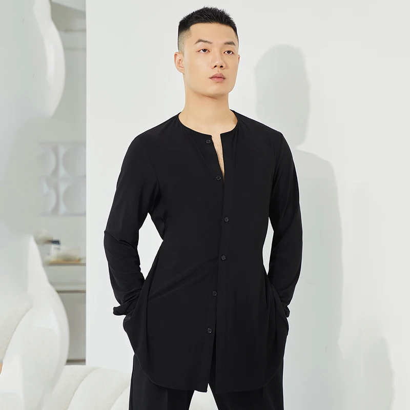 

Men Latin Dance Shirts Black Long Sleeved Shirts Chacha Samba Tango Dress Adult New National Standard Latin Clothing DQS12870