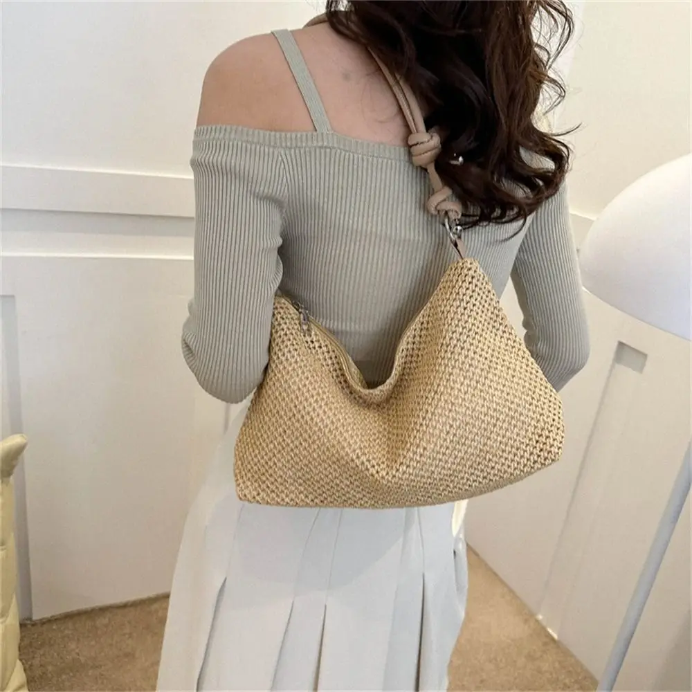 Cute Woven Straw Bag Rattan Large Capacity Tote Bag Handmade Braid Shoulder Bag Summer Beach