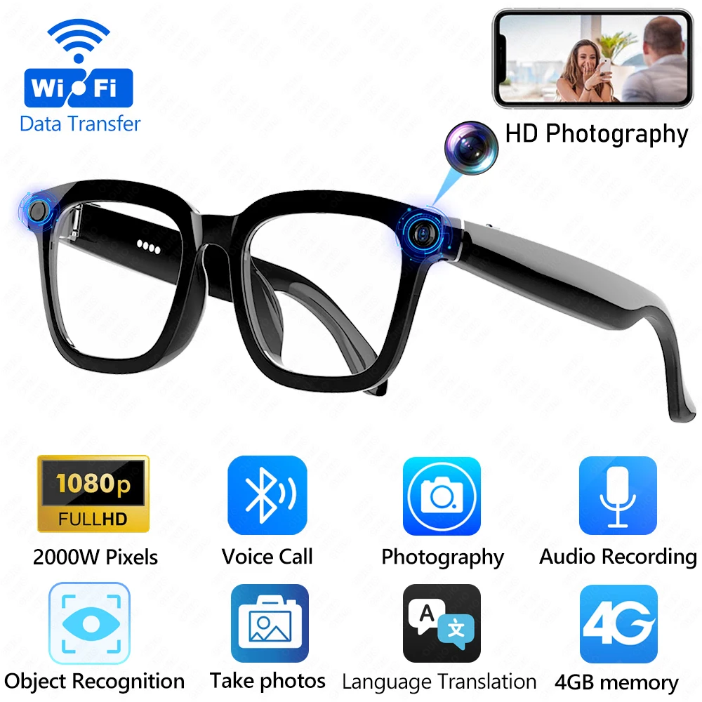 

2025 New AI Smartglasses 2000W Pixel HD Camera Aluminum Frame Camera AI Translation 1080HD Video Recording BT Call Smartglasses