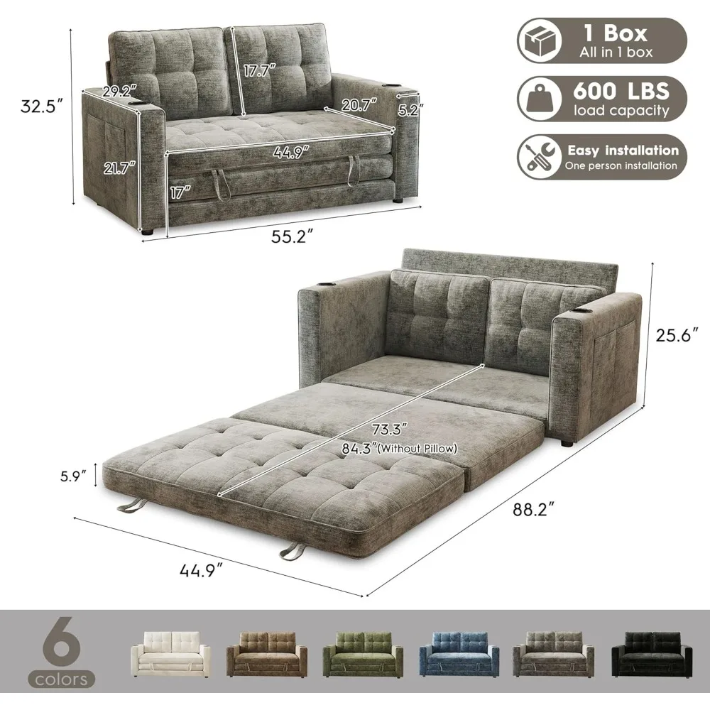 Трансформируемый складной диван-кровать, диван-кровать Love Seat с подстаканником и подушкой, компактное складное спальное место для малого возраста