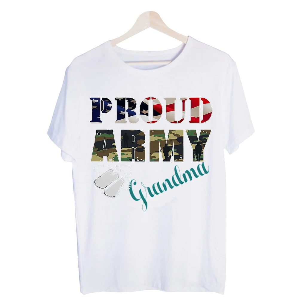 Grandma's Patriotic Military Text Graphic Tee, Short Sleeve Crew Neck T-Shirt for Casual Daily Wear