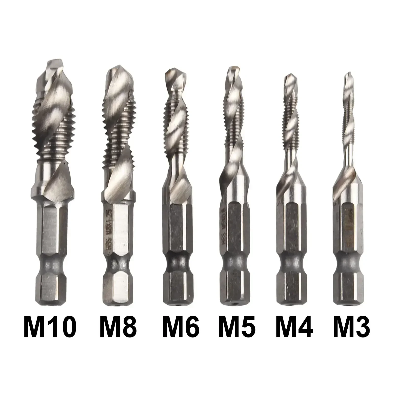 

New Compound Metric Tap Drill Bits 1/6pc Hex Shank Thread Metric Tap Drill Bits HSS Screw Thread Bit Screw Machine Compound Tap