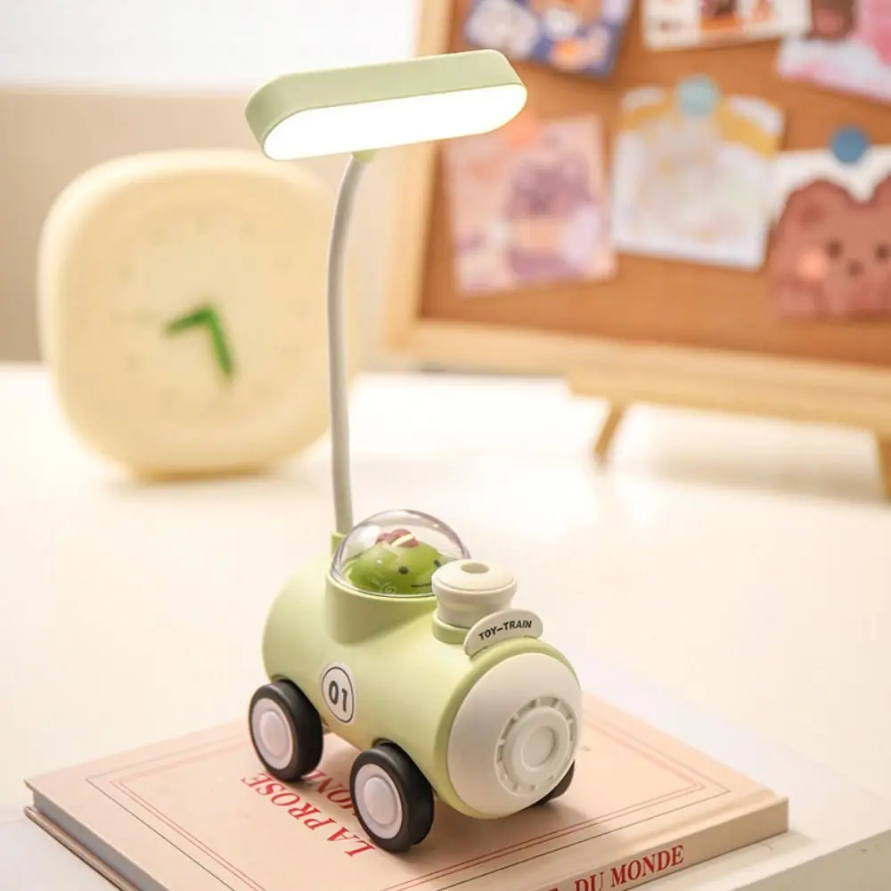 Train Shape Small Desk Lamp Pencil Sharpener USB Charging Night Table Lamp 2 Modes Adjustable Bedside Reading Light