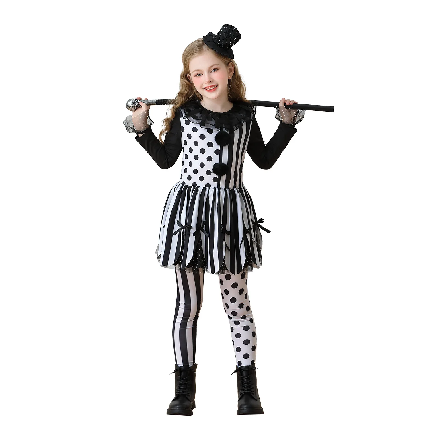Kids Cospaly Dresses Girl Purim Naughty Clown Costume Crazy Film Harlequin Spooktacular Cosplay Carnival Halloween Fancy Dress