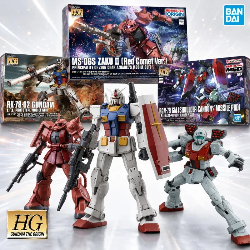 Bandai Original HG 1/144 Gundam THE ORIGIN RX-78-02 Zaku II Char Red Comet GM, Kit de Modelo de Figura de Acción para Armar