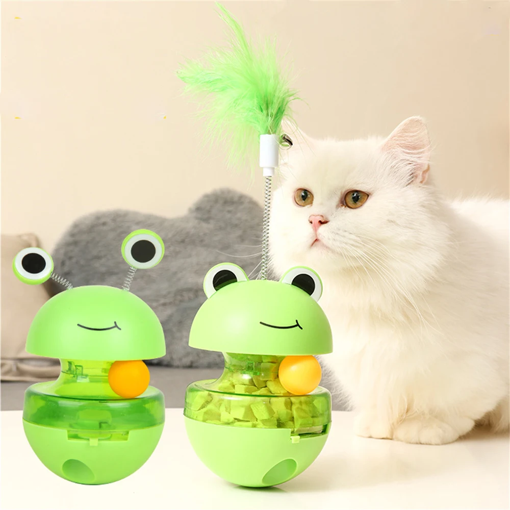 

Interactive Cat Feeder Toy Cute Frog Shape Treat Dispenser Exercise Toy Indoor Pet Tumbler Ball Kitten Shaking Leakage Food Ball