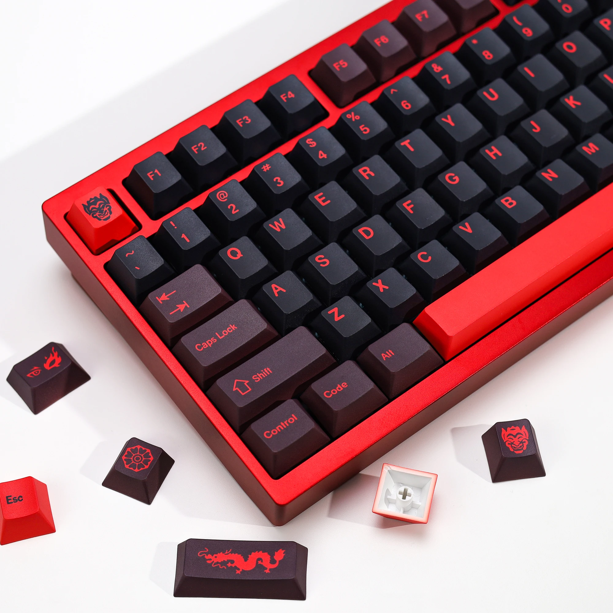 

KBDiy GMK Red Dragon Колпачки для клавиш PBT 143, набор клавиш в стиле ретро Alice ISO Cherry Profile KeyCap для изготовления на заказ DIY 60, механическая игровая клавиатура