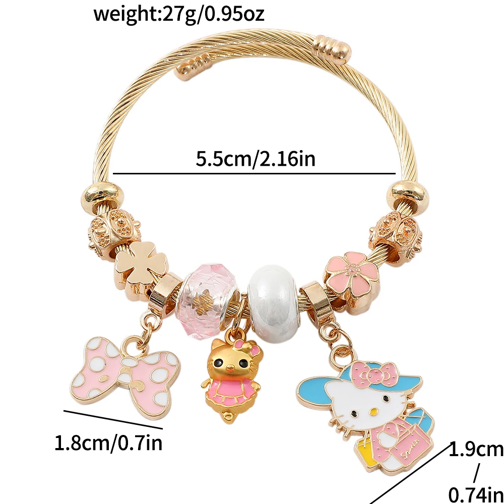 Cartoon Anime Sanrio Hello Kitty Sweet Cute DIY Beaded KT Cat Pendant Bracelet for Christmas Gift to My Good Friend