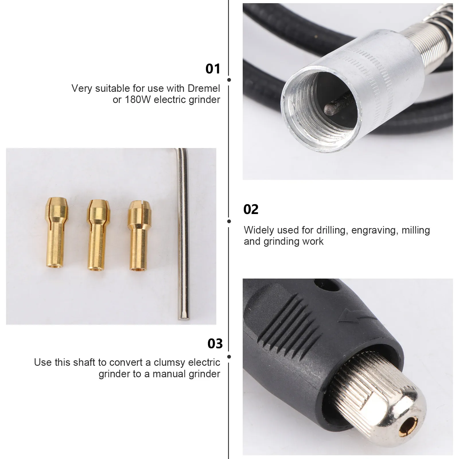 

1Set Flex Shaft Extension Set Black Electric Drill Bit Adapter for Hard to Reach Areas Rotary Tool Hanging Mill Parts Flexible