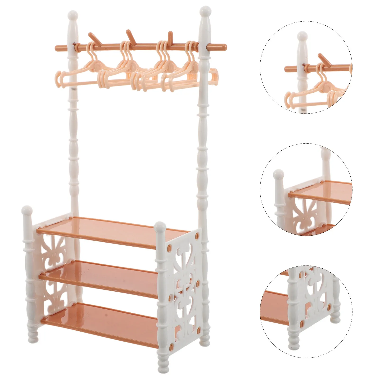 

1Set Dollhouse Mini Shoe Cabinet and Mini Clothes Hanger Rack Elegant European Design Miniature Storage Stand for Indoor