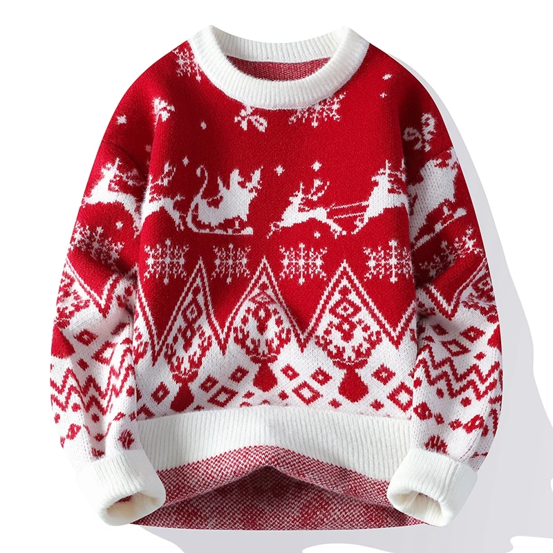 

stranger things Men's bright red knitted sweater for Christmas couple outfits, loose bright red sweater for men in winter