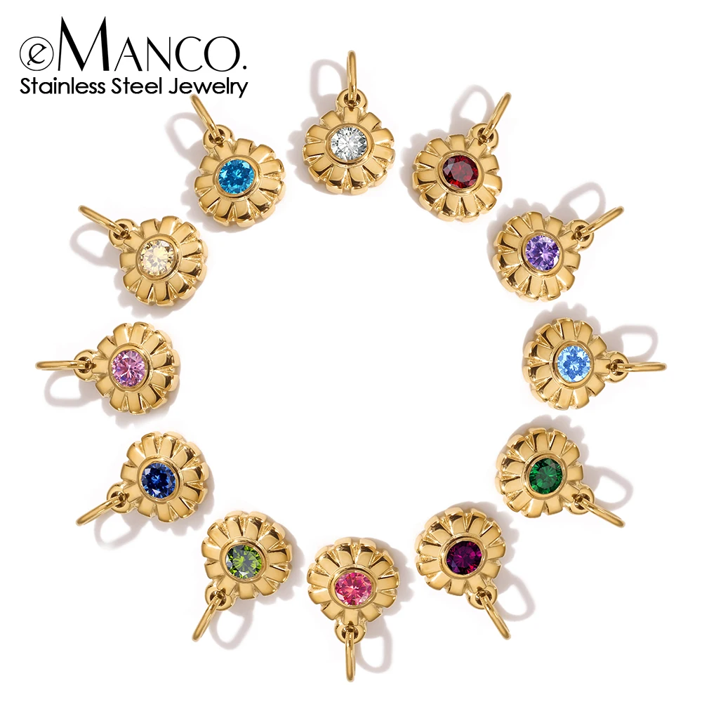 EMANCO Edelstahl-Blumenanhänger mit glänzenden, bunten Strasssteinen, hochwertige Metallanhänger für die Herstellung von Damen-DIY-Halsketten und -Armbändern.