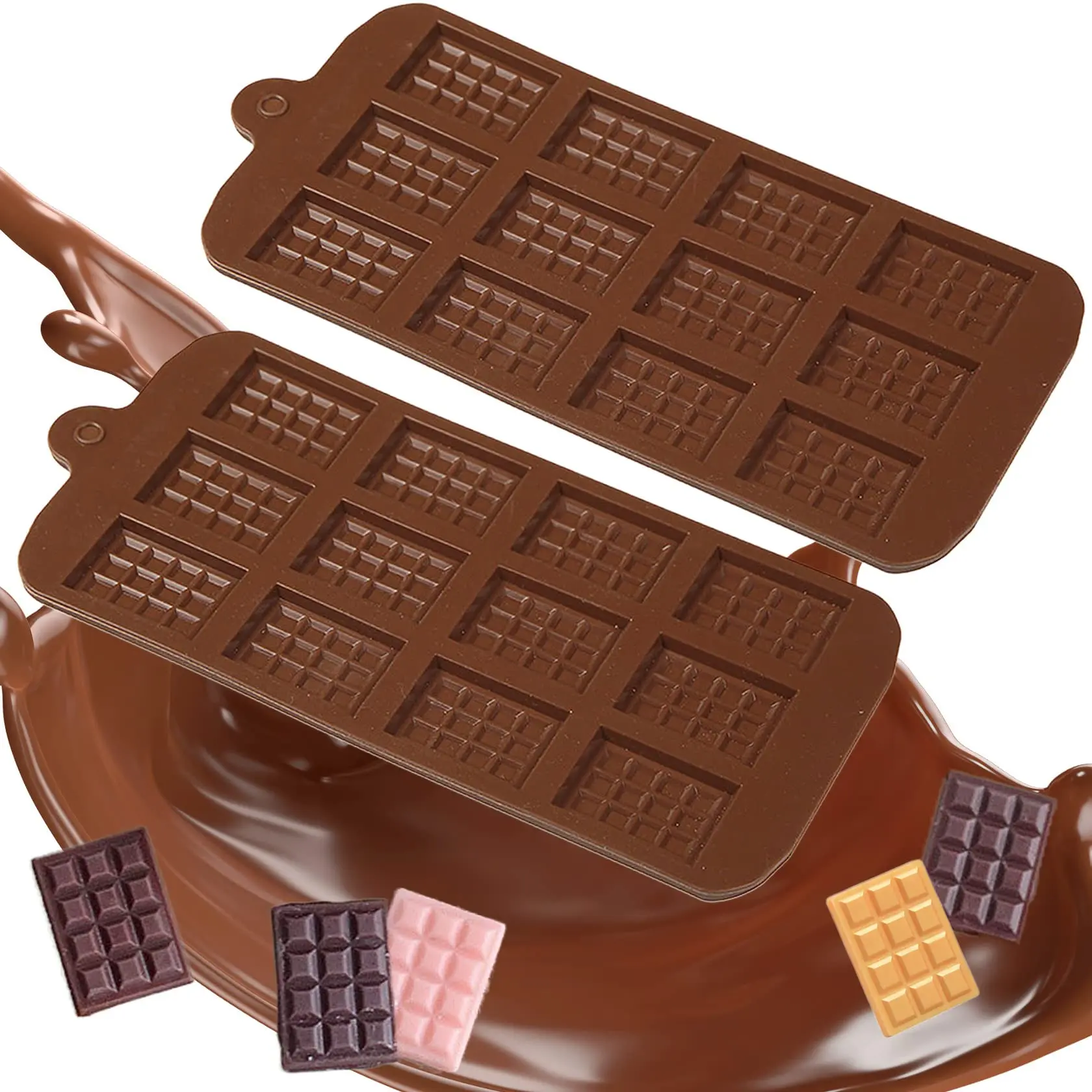 Silicone Chocolate Molds Mini Rectangular Shaped Chocolate Bar Mold Non-Stick Candy Waffles Mold for Baking