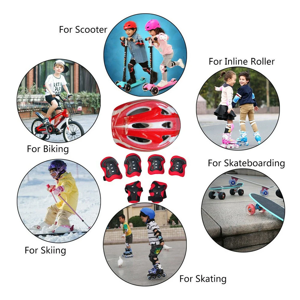 7Pcs Roller Skating Kids Boy Girl Safety Helmet Knee Elbow Pad Sets Cycling Skate Bicycle Scooter Helmet Protection Safety Guard