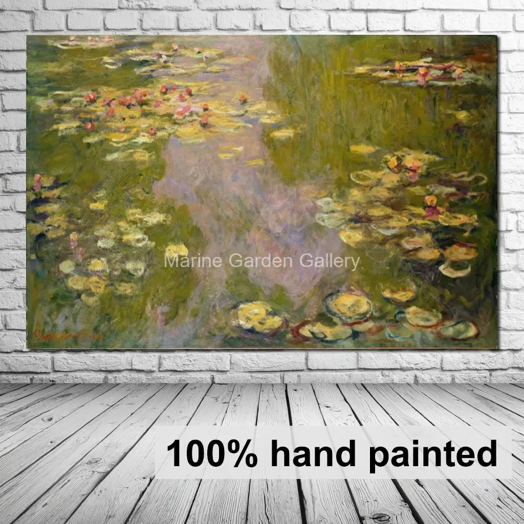 Claude Monet Impressionist Water Lilies Canvas Art Masterpiece Hand Painted Textured Oil Painting Large Wall Art for Living Room