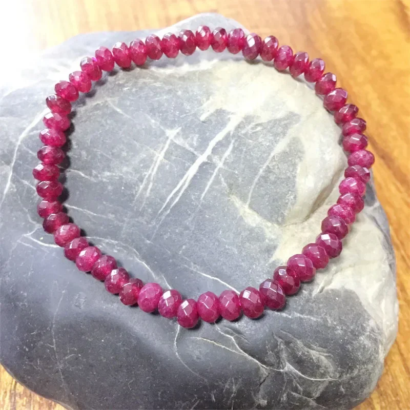 Rare 4*6MM Faceted Red Ruby Bracelet Vintage Natural Stone Jewelry Noble Elegant Exquisite Beaded Hand ChainWomen Boho Geometric