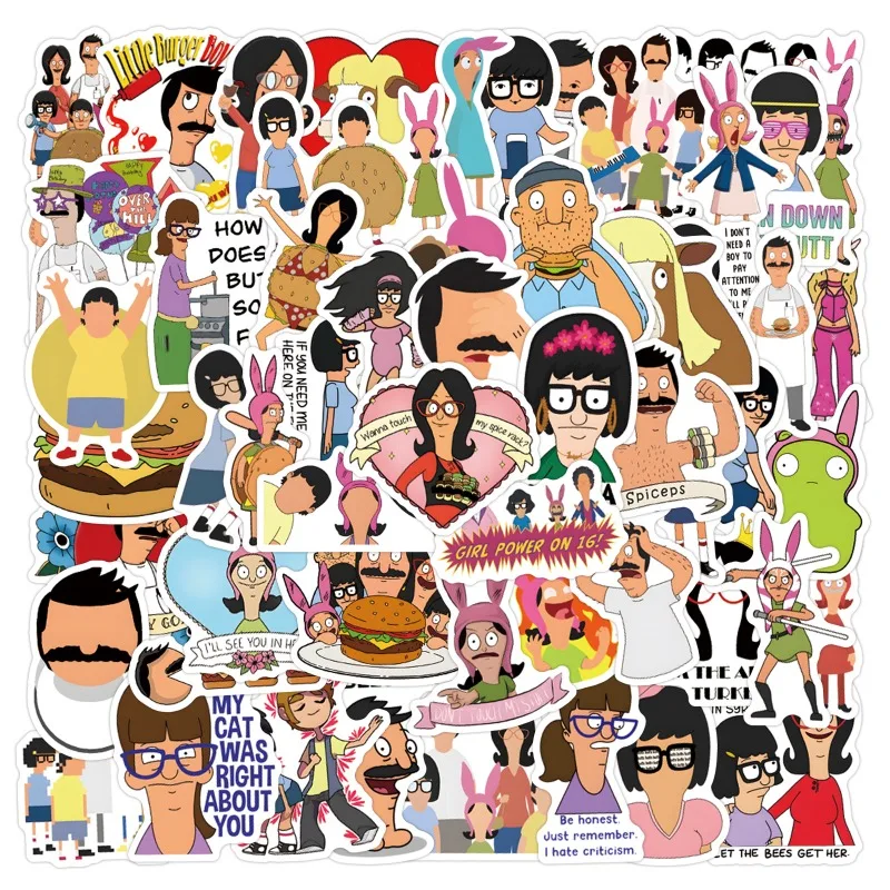 55pcs Cartoon Bobs Burgers Graffiti Sticker Suitcase Water Cup Stationery Mobile Phone Laptop Refrigerator Decoration Sticker