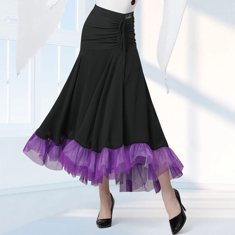 

2022 Ballroom Dance Skirts For Women Mesh Long Skirts Rumba Tango Chacha Latin Practice Clothes Modern Dance Clothing DN13401