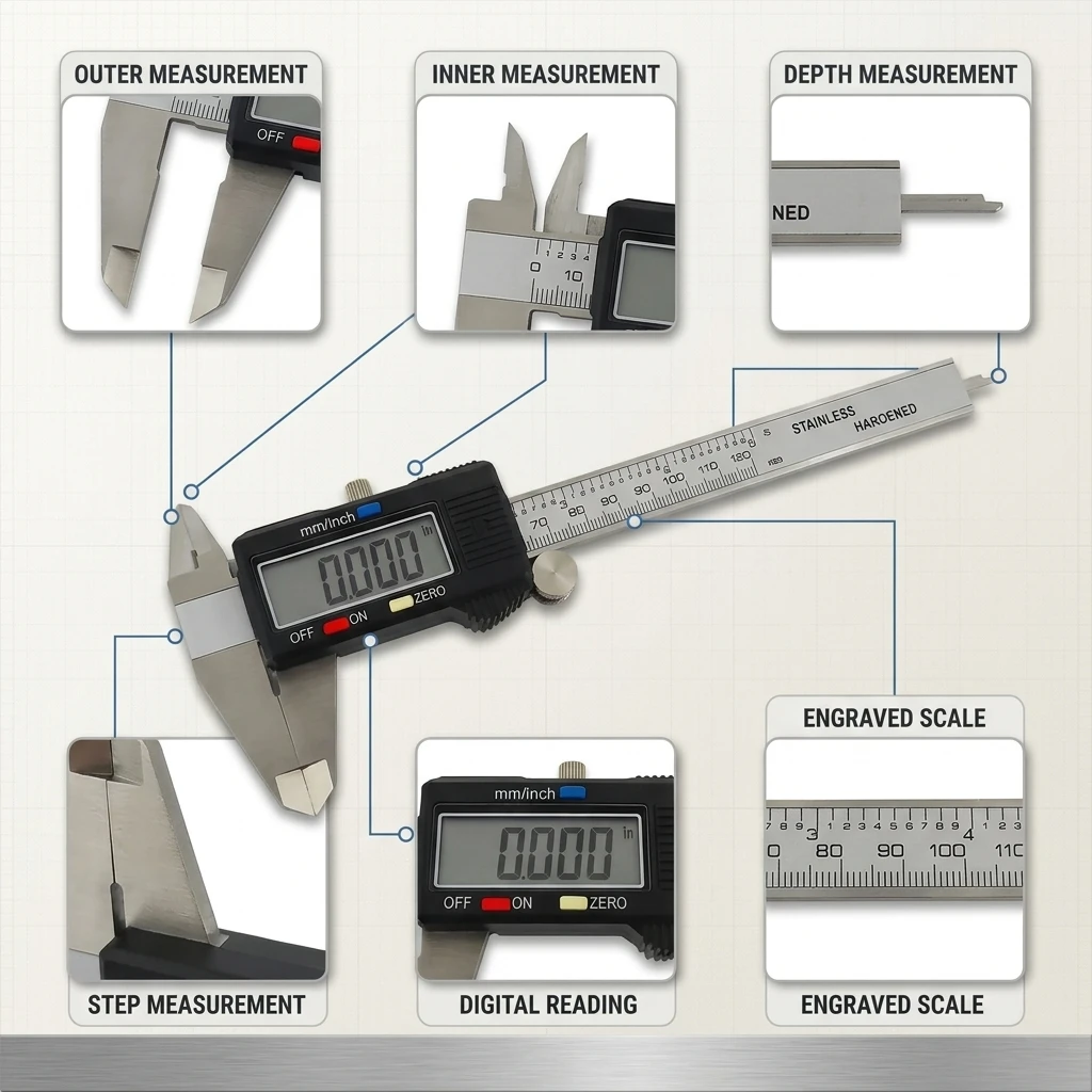 デジタル式ステンレス製ノギス 0-150mm。精密測定ツール - Digital Caliper 150Mm Stainless Steel のレビューと価格