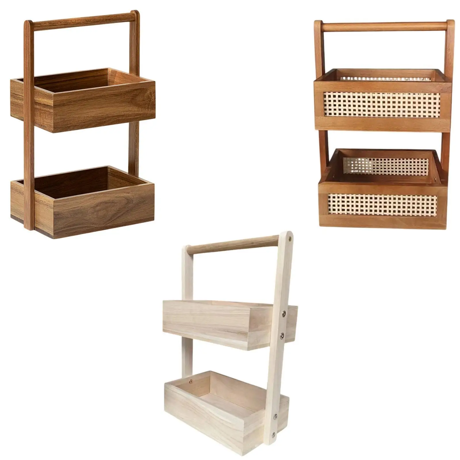 

Wood Shower Caddy 2 Layer Fruit Basket for Home Decoration Tabletop Pantry