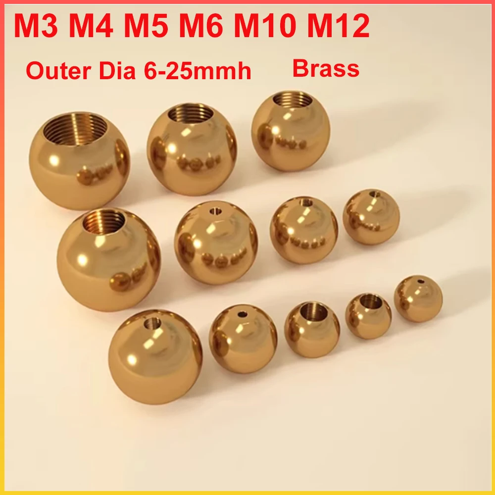 M3 M4 M5 M6 M10 M12 Brass Thread Balls Outer Dia 6-25mm Circular Nut Cap Half-Hole Thread Ball Decorative Lamp Home Accessories