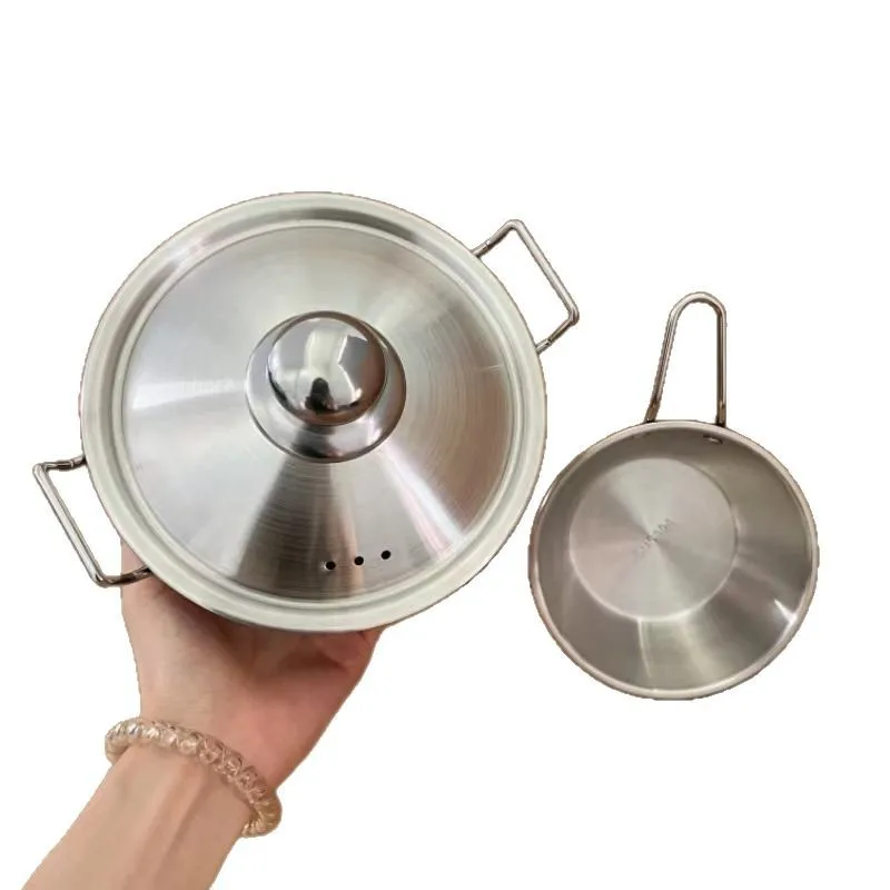 

handle 304 stainless steel outdoor camping, with cover for household dormitory, one person with student bibimbap bowl