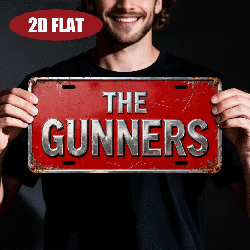 2D Flat - 1pc Aluminum License Plaque, 2D Flat, 30.48x15.24 cm, England Football/The Gunners Club Nickname Theme | Retro Metal L