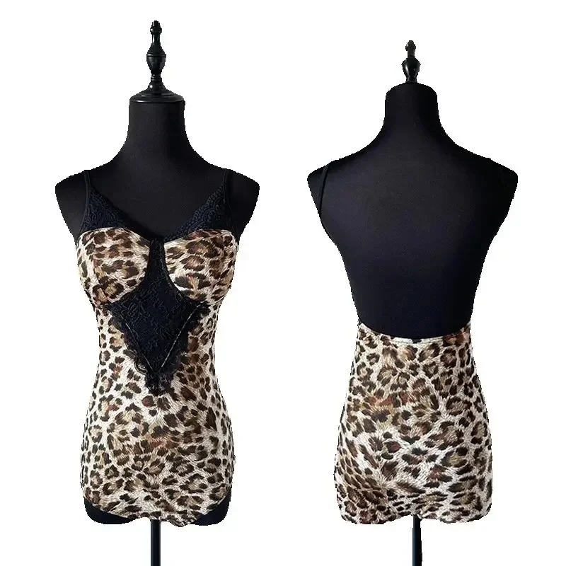 

New Latin Dance Tops Women Sleeveless Leopard Print Bodysuit Dancing Training Tops Adult Slimming Dance Practice Clothes