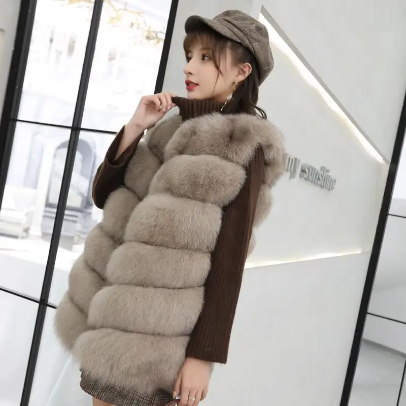 Natural Fox Fur Vest 100% True Fox Fur Vest Autumn and Winter Warm Jackets Women's Long Plush Natural Raccoon Fur Fox Long Shirt