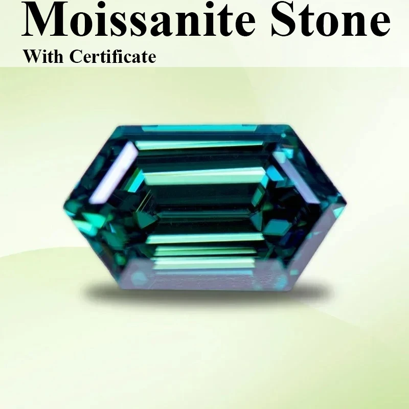 Moissanite Stone Primary Color Emerald Green Long Hexagon Shape Lab Grown Diamond for Charms Jewelry Making with C