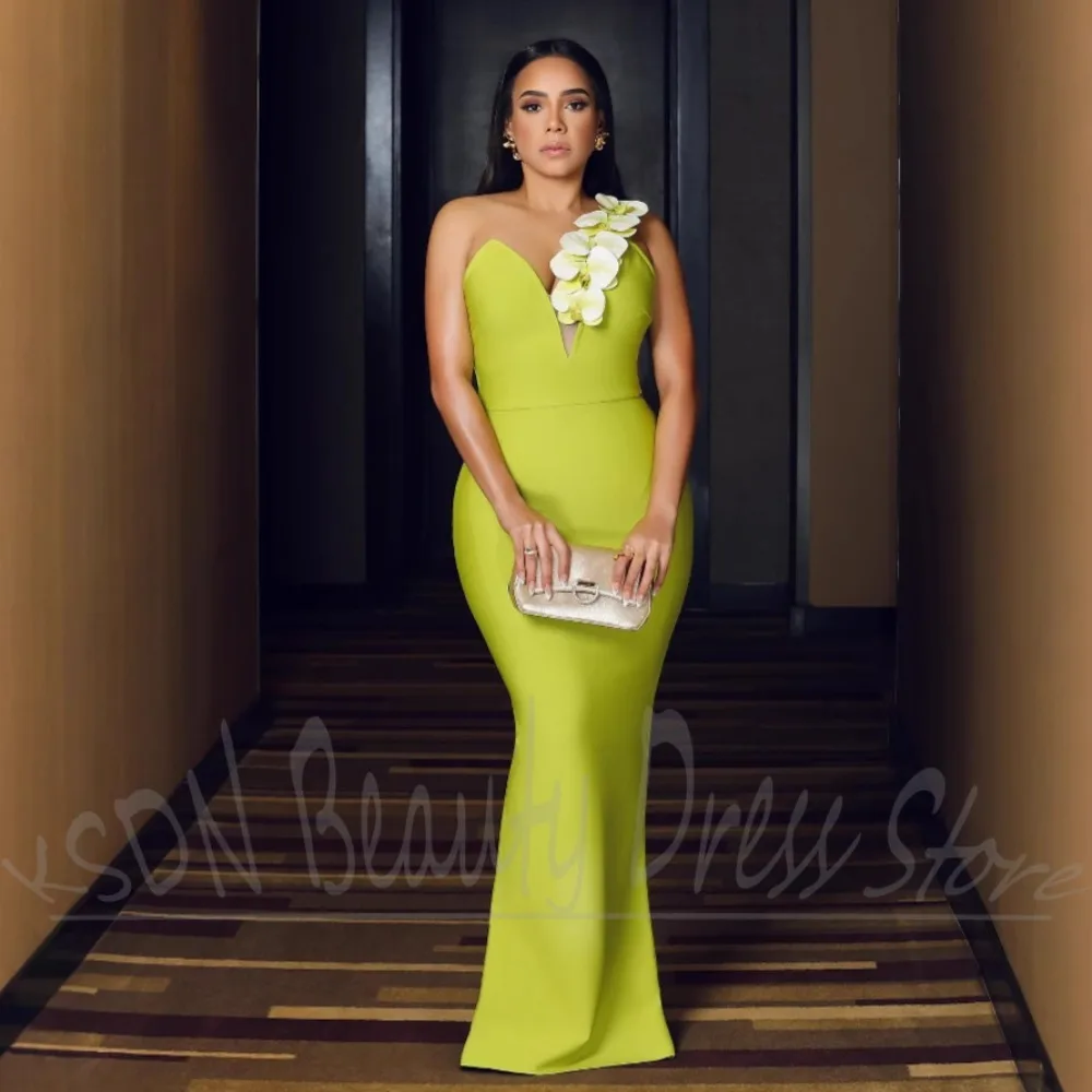 

Women Dresses Flower One-Shoulder Mermaid Party Gowns Slim Fashion Elegant Sleeveless Floor Length Back Slit Prom Dresses