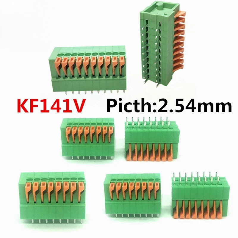 5Pcs KF141V 2.54mm Pitch  Green PCB Bent Foot Connectors 2/3/4/5/6/7/8/9/10 Pin Spring Screwless Terminal Blocks