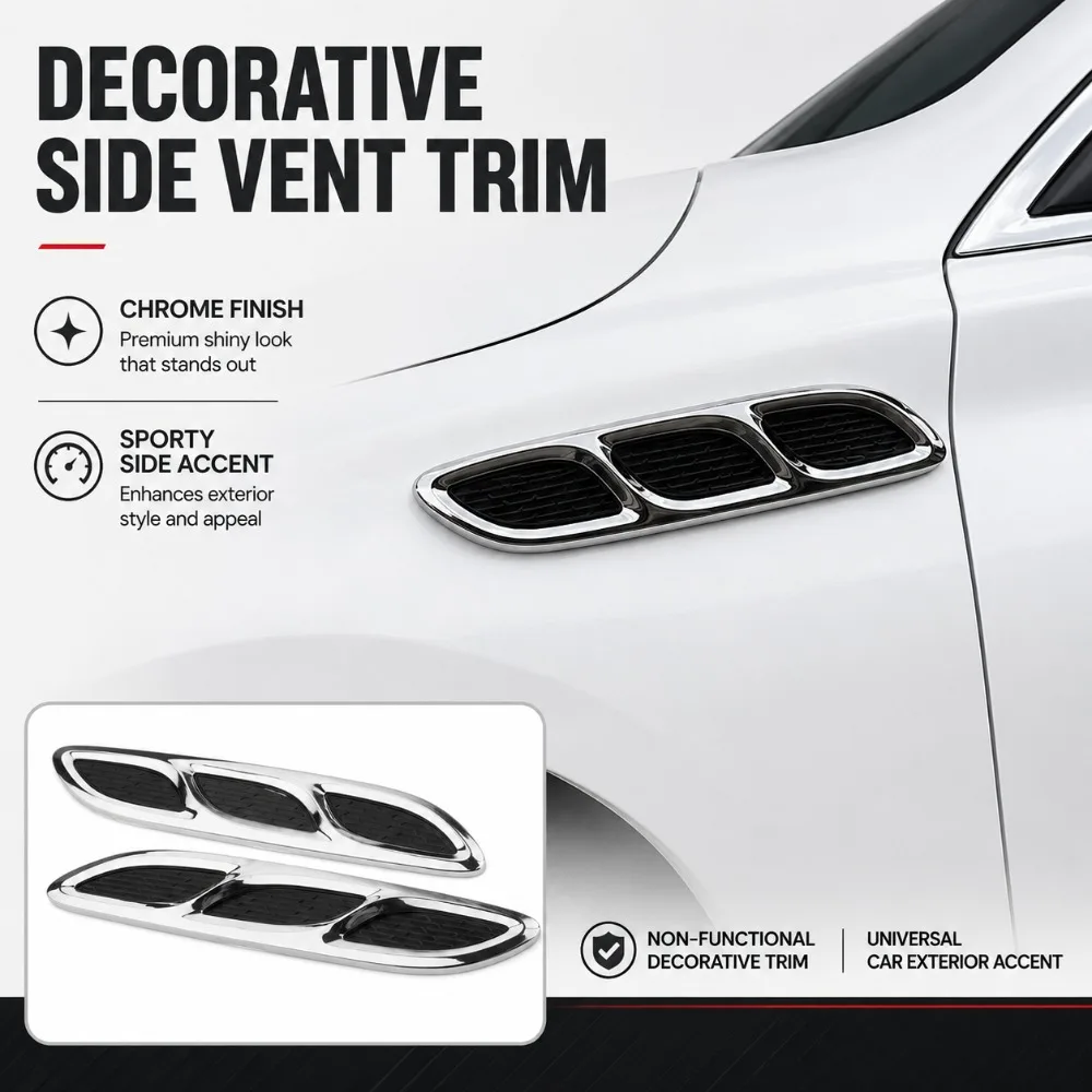 Chrome Side Vent Trim For Universal Models Car Fender Hood Decoration Exterior Styling Auto Accessories Tuning Parts Upgrade Kit
