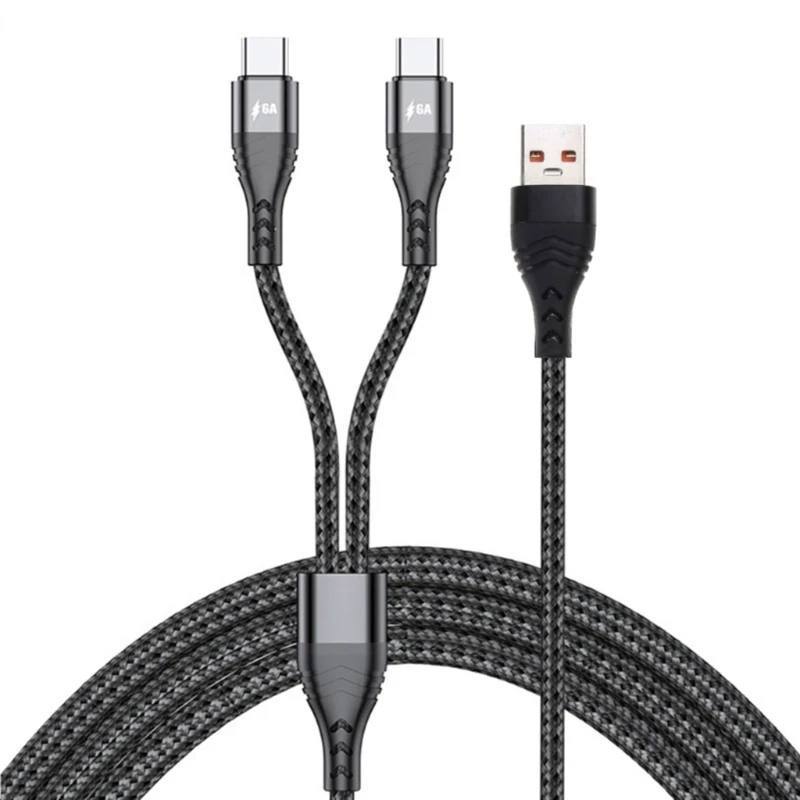 Kabel Data Ponsel Tipe C Ganda 1.2/1.5/2M Kabel Pengisi Daya Cepat Kabel Pengisi Daya Dua Dalam Satu untuk Ponsel/Tablet
