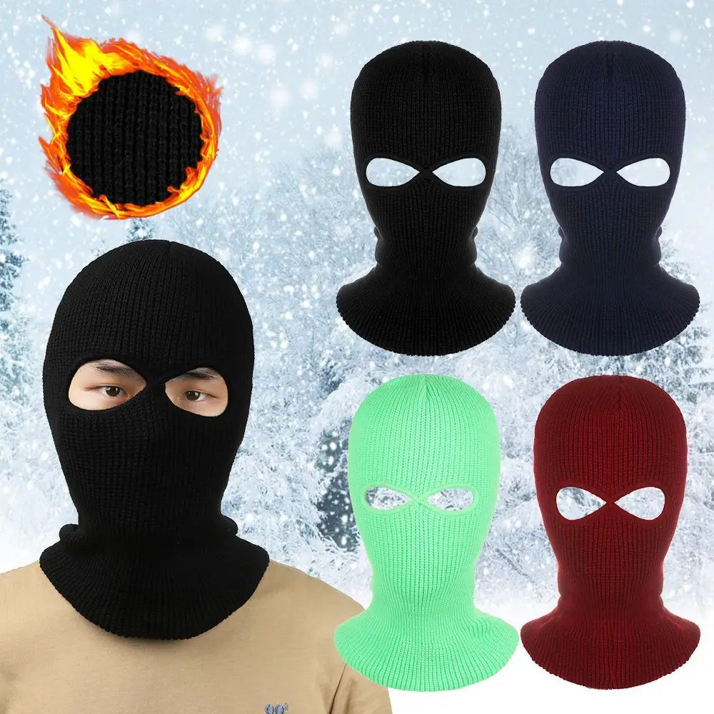 New Full Face Cover Mask Two 2 Hole Balaclava Knit Hat Army Tactical CS Winter Ski Cycling Mask Beanie Hat Scarf Warm Face Masks