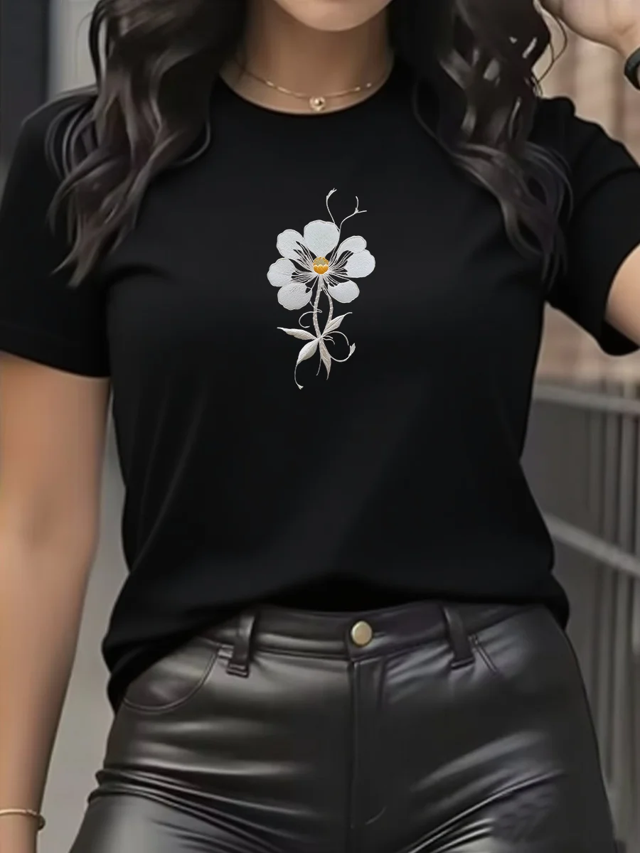 

Monogram Flower Geometric Print Cotton T Shirts for Men Women 2025 Summer Short Sleeve Tees Streetwear Casual