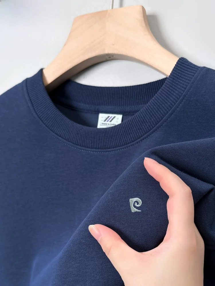 

Мужская толстовка Pierre Cardin с длинным рукавом и круглым вырезом, из чистого хлопка, осенняя, свободного кроя, повседневная, модная, в городском стиле