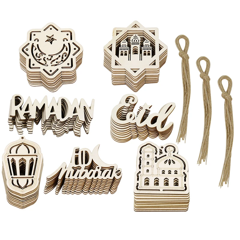 

10Pcs Eid Mubarak Wooden Pendants Ramadan Kareem Decoration for Home Islamic Muslim Party Hanging Ornaments Eid Al Adha Party