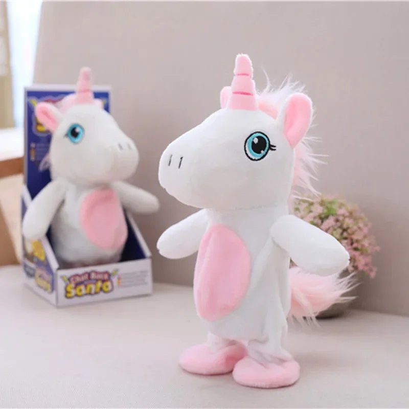 Unicornio electrónico de peluche con Control de sonido para niños, juguete interactivo de unicornio para mascotas, juguete de Animal Robot para caminar, regalos de cumpleaños