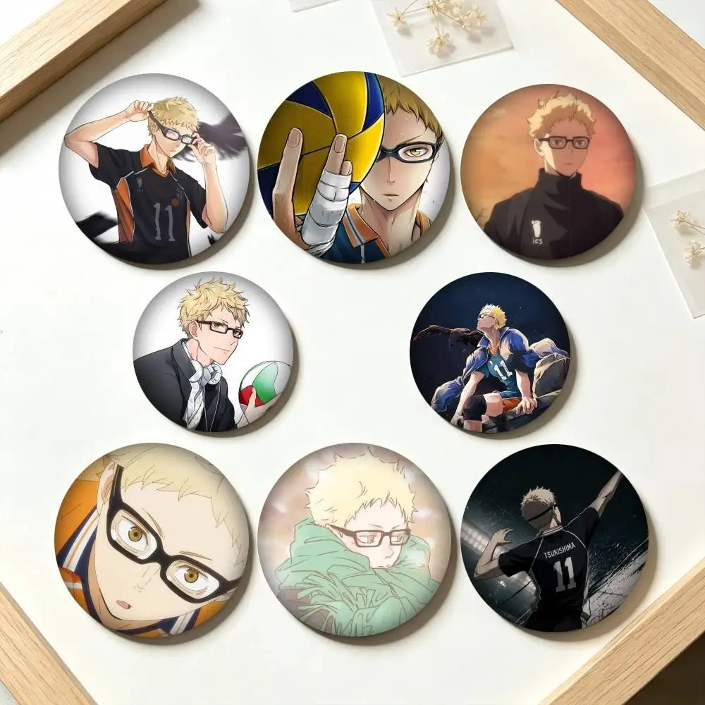 T-Tsukishima Kei Haikyuu Anime  25mm 32mm 44mm 58mm 75mm Brooches Badges Pins for Accessories Gift