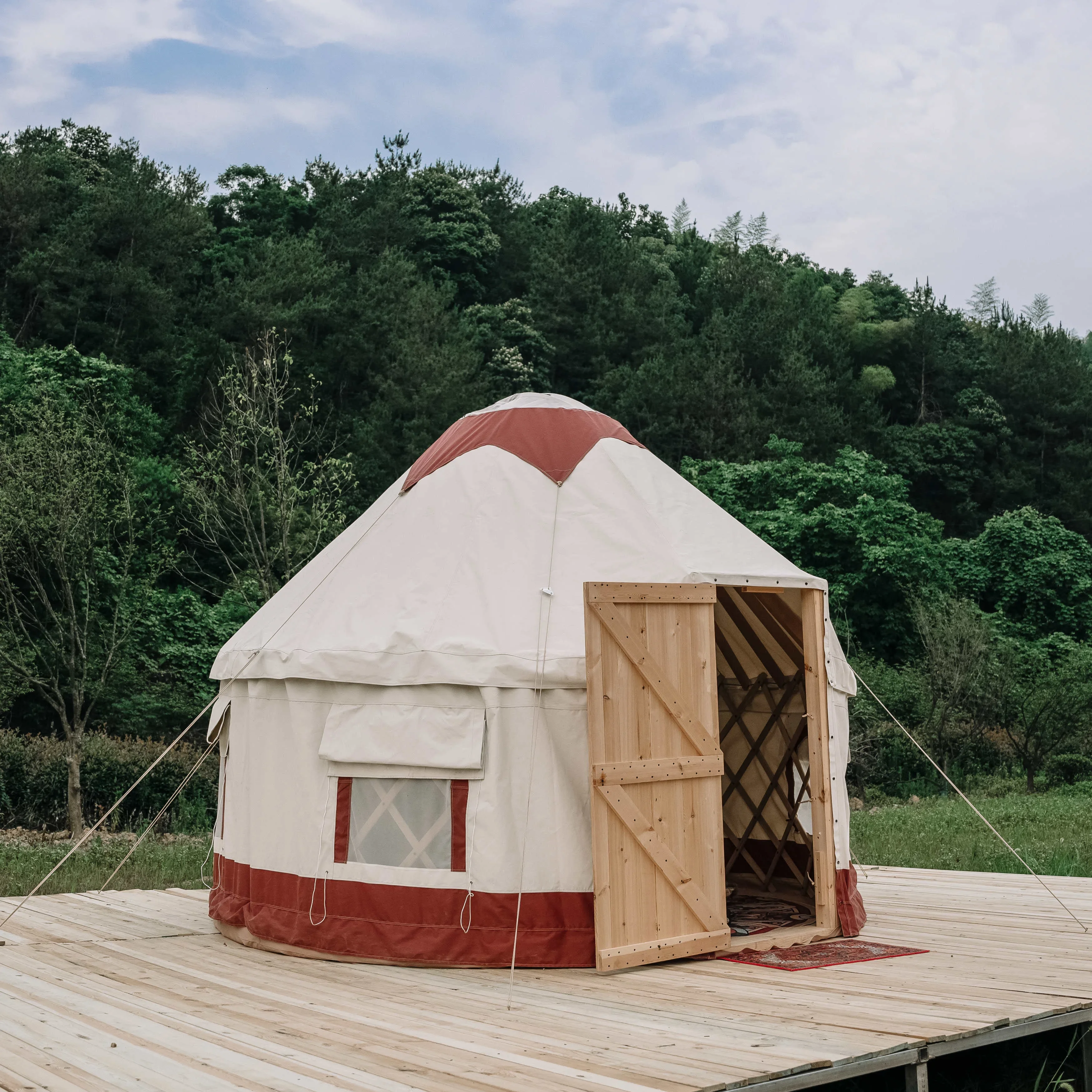 Barraca circular de madeira poli algodão lona glamping tenda yurt acampamento ao ar livre mongol yurts luxo